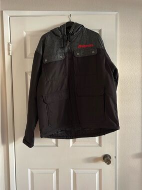 Snap Men's Two-Tone Hooded Work Jacket in Black and Charcoal Heather